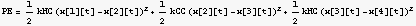PE = 1/2kHC (x[1][t] - x[2][t])^2 + 1/2kCC (x[2][t] - x[3][t])^2 + 1/2kHC (x[3][t] - x[4][t])^2