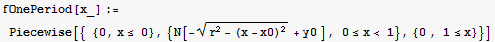 fOnePeriod[x_] := Piecewise[{   {0, x≤ 0}, {N[-(r^2 - (x - x0)^2)^(1/2) + y0 ], 0≤x< 1}, {0 , 1≤x}}]