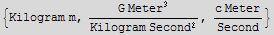 {Kilogram m, (G Meter^3)/(Kilogram Second^2), (c Meter)/Second}